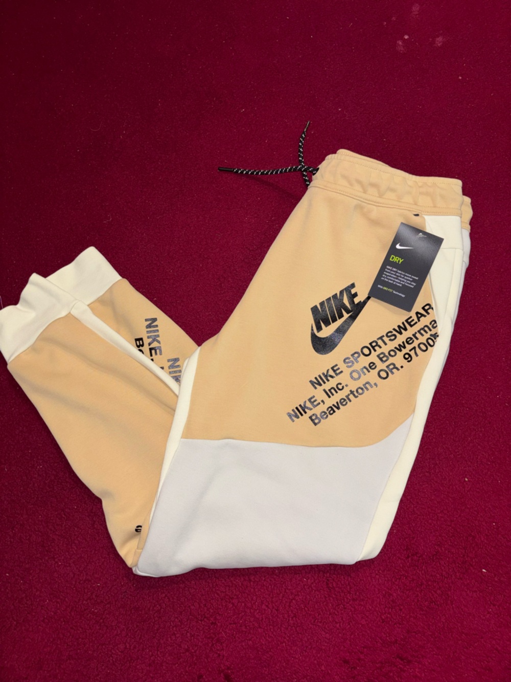 Nike Men’s Tan and White Logo Jogger Pants